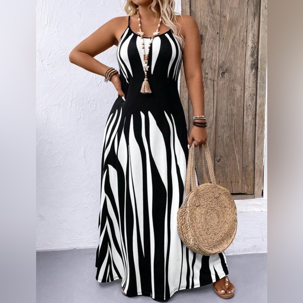Boho Black & Tan Zebra Print Maxi Dress | Beach Vacation Sundress - Picture 6 of 6